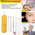 6in1 Ear Wax Cleaning Kit Set , 6 Pcs Ear Pick Tools,Spring Earwax Cleaner Tool Ear Wax Remover, Reusable Ear Cleaner for Children and Adult-Yellow