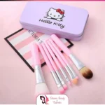 Hello Kitty 7Pcs Professional Makeup Foundation Powder Eye Shadow Brushes Set, Travel Friendly Brush Set With Box-Pink