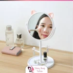 Makeup Storage Mirror Cat Small Round Mirror With Small Stand For Makeup, Makeup Mirror With Desktop, Cosmetic Mirror (White)