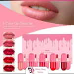 Gege Moon Mini Capsule Lip Gloss Set of 5 Colors, Velvet Matte Non-Stick Cups, Non Fade Waterproof Flip Gloss Color Developing Liquid Lipstick Matte Lipstick For Girls and For Women