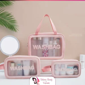 (3pcs) Washbag Makeup Bag Wear-resistant Large Capacity Portable Cosmetic Makeup Pouch (pink Color)