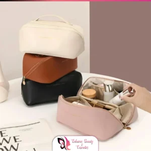 Pu Leather Vanity Style Cosmetic Bag Make Up Organizer Bag (random Color )