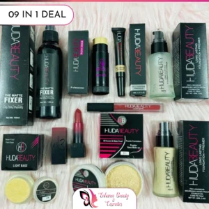 Huda Beauty Deal Pack Of 9 best deal for girls (Makeup Fixer , Stick Concealer ,Primer , Lipstick)